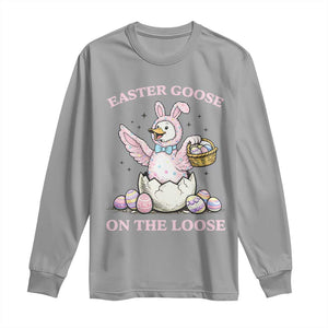 Easter Goose On The Loose Long Sleeve Shirt Funny Easter Egg Hunt Gift TS12 Sport Gray Print Your Wear