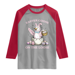Easter Goose On The Loose Raglan Shirt Funny Easter Egg Hunt Gift TS12 Sport Gray Red Print Your Wear