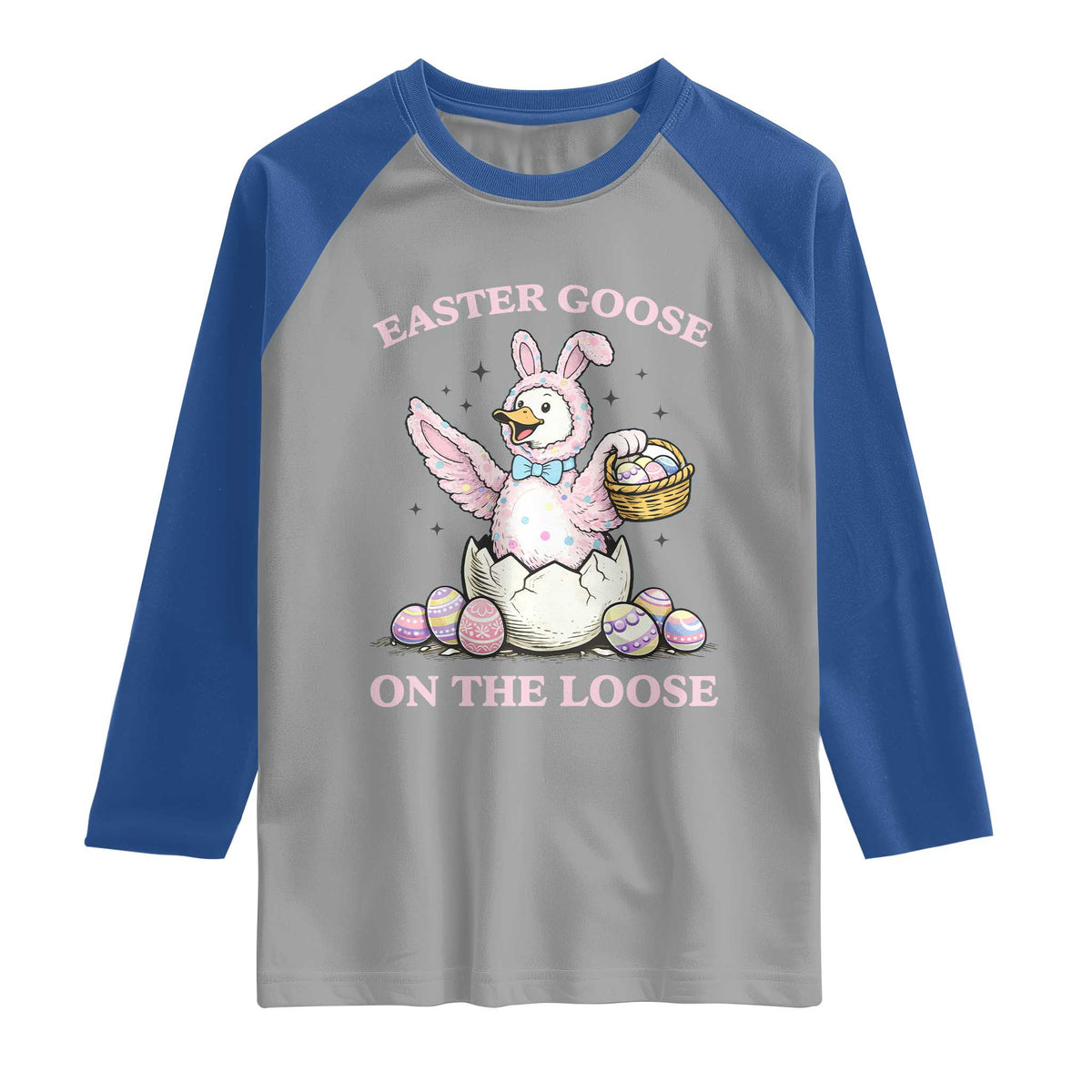 Easter Goose On The Loose Raglan Shirt Funny Easter Egg Hunt Gift TS12 Sport Gray Royal Print Your Wear