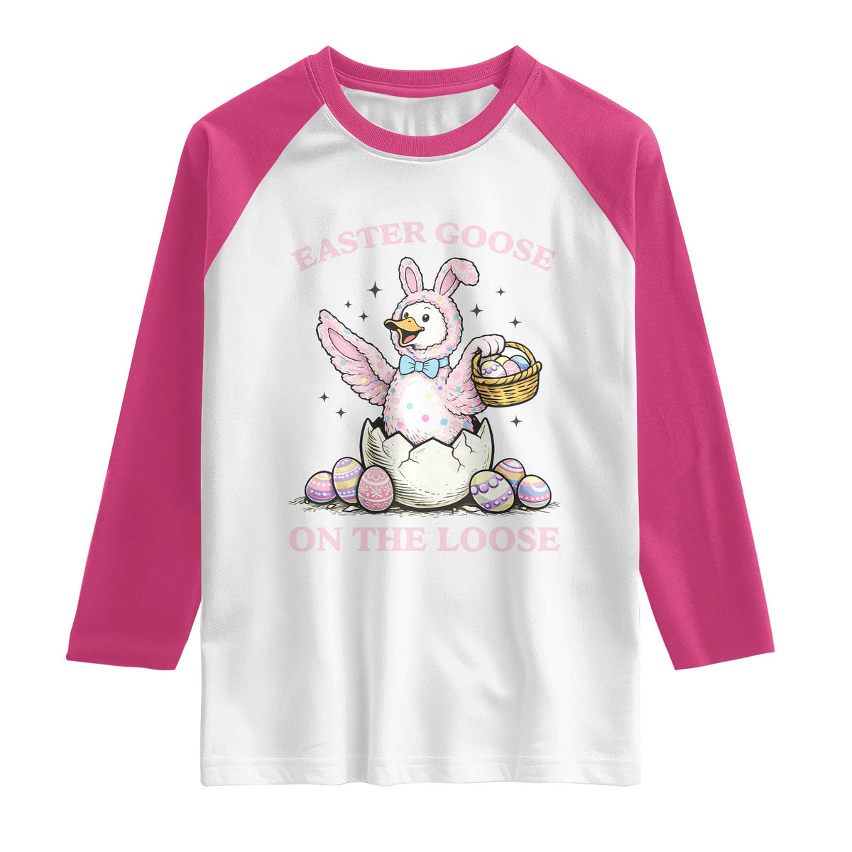 Easter Goose On The Loose Raglan Shirt Funny Easter Egg Hunt Gift TS12 White Heliconia Print Your Wear