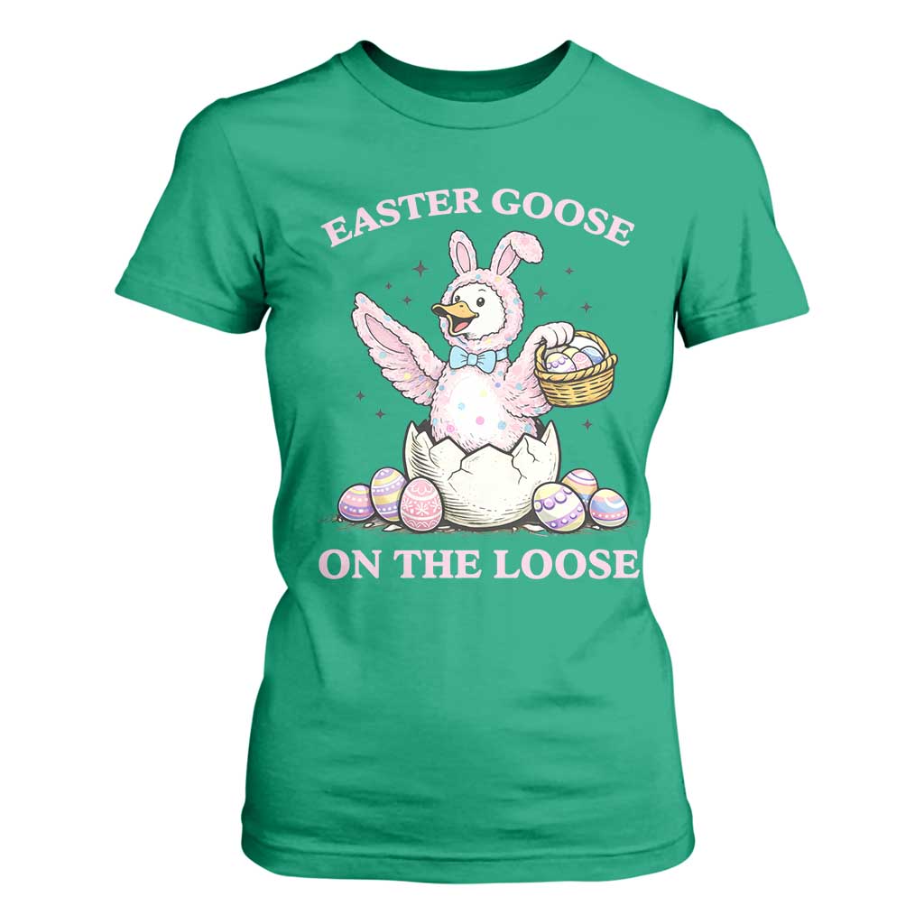 Easter Goose On The Loose T Shirt For Women Funny Easter Egg Hunt Gift TS12 Irish Green Print Your Wear