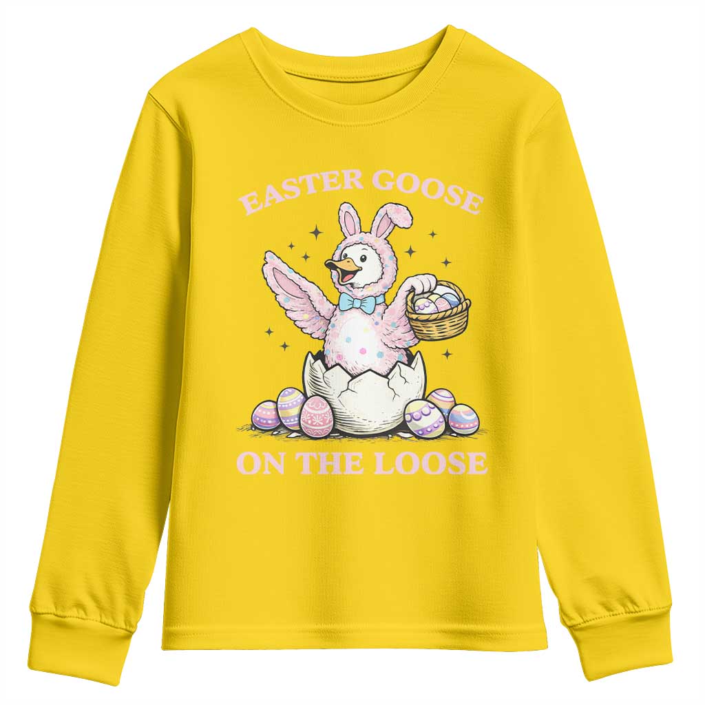 Easter Goose On The Loose Youth Sweatshirt Funny Easter Egg Hunt Gift TS12 Daisy Print Your Wear