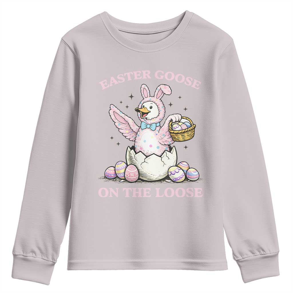Easter Goose On The Loose Youth Sweatshirt Funny Easter Egg Hunt Gift TS12 Ice Gray Print Your Wear