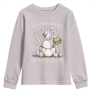 Easter Goose On The Loose Youth Sweatshirt Funny Easter Egg Hunt Gift TS12 Ice Gray Print Your Wear