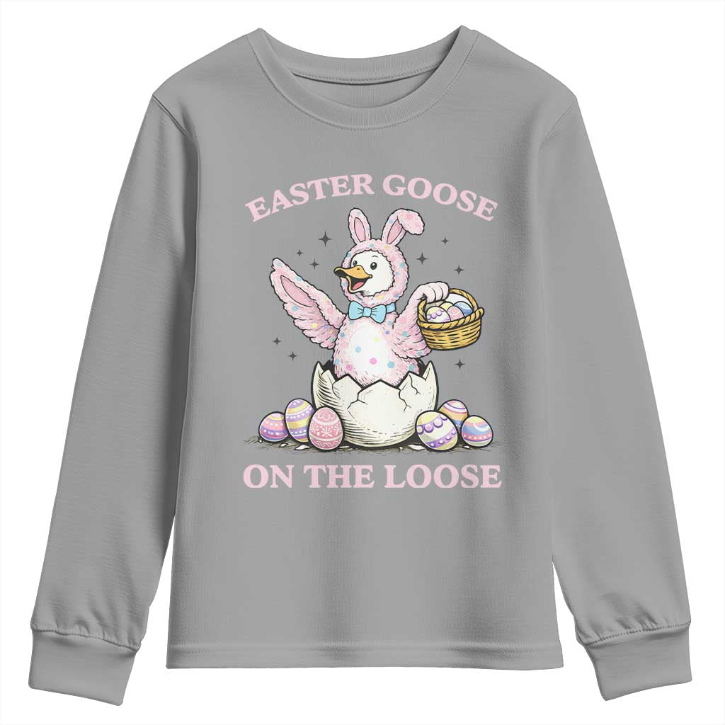 Easter Goose On The Loose Youth Sweatshirt Funny Easter Egg Hunt Gift TS12 Sport Gray Print Your Wear