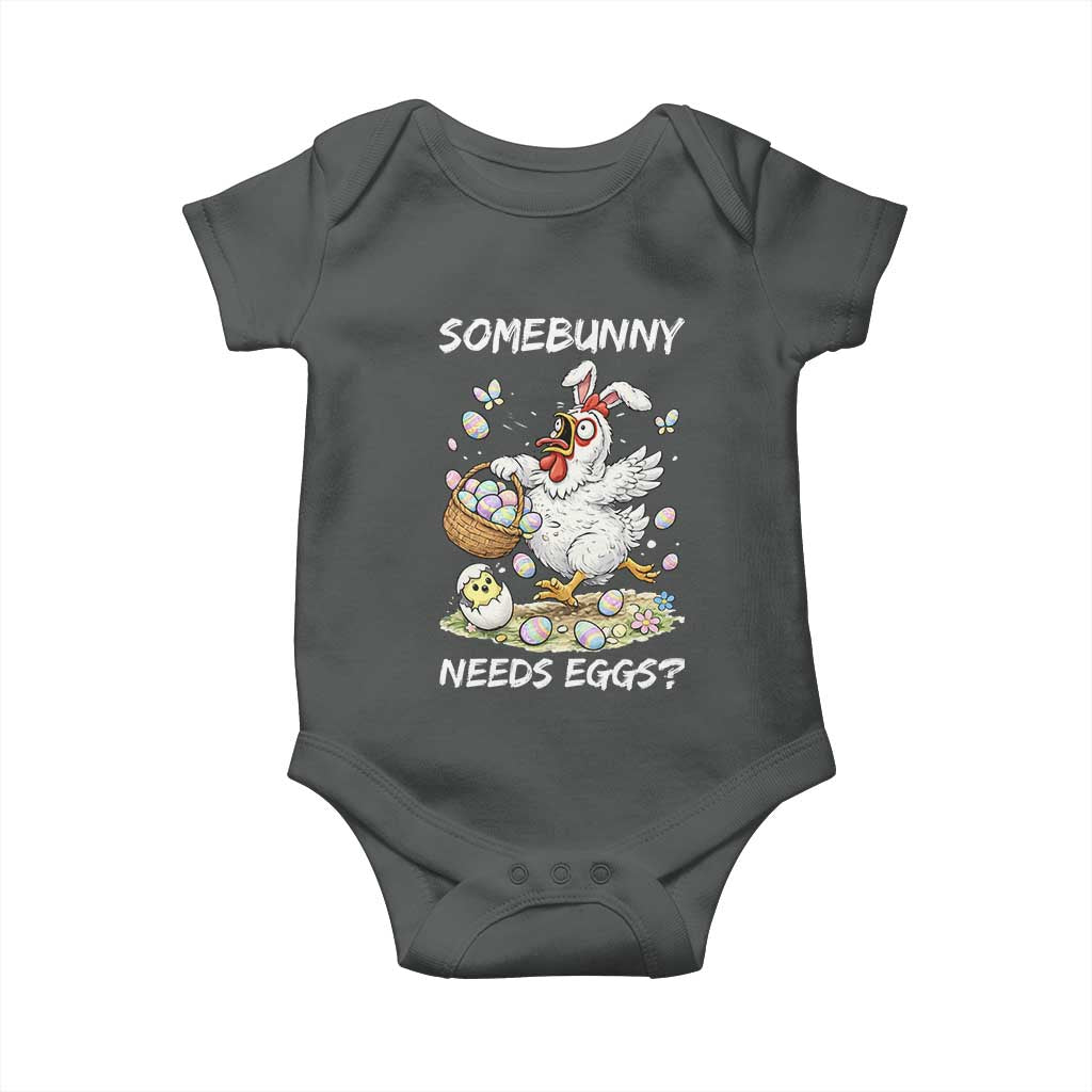 Funny Easter Chicken Bunny Ears Baby Onesie Somebunny Needs Eggs TS12 Dark Heather Print Your Wear