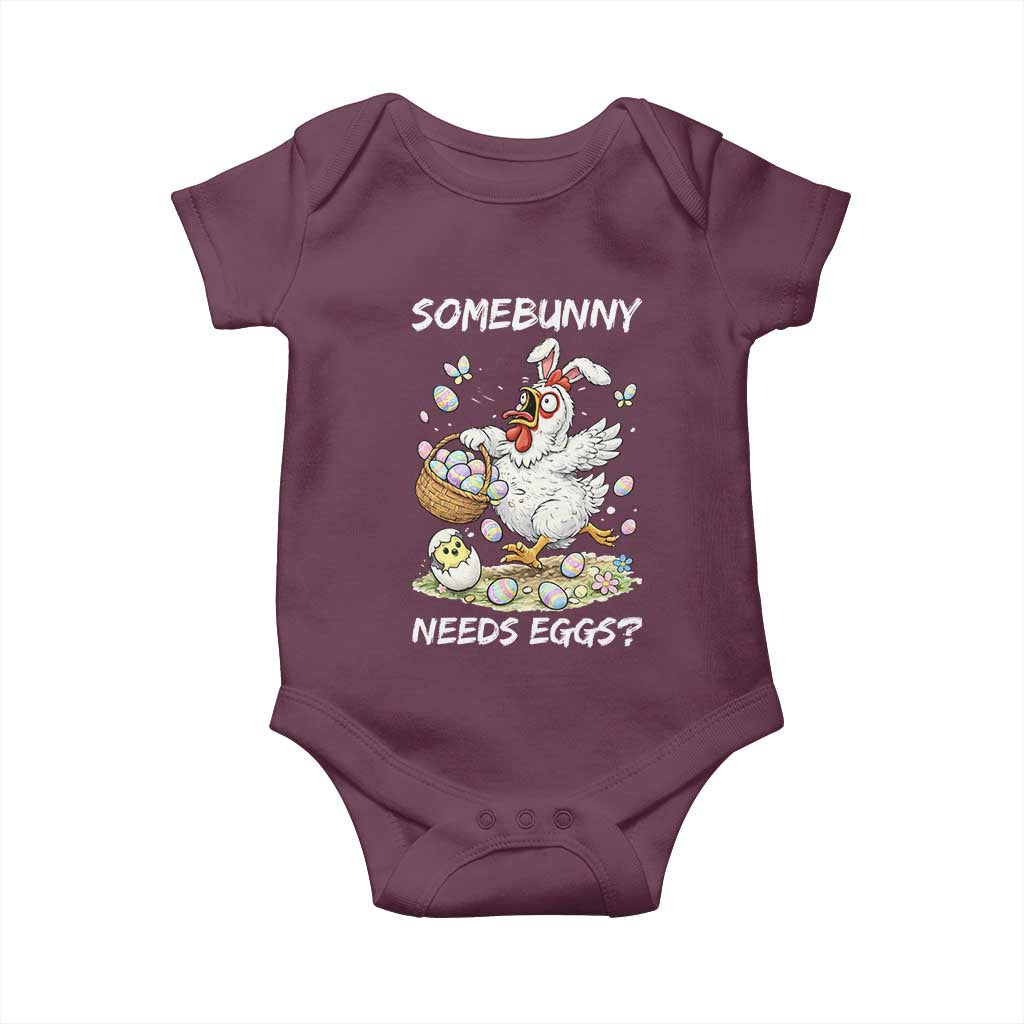 Funny Easter Chicken Bunny Ears Baby Onesie Somebunny Needs Eggs TS12 Maroon Print Your Wear