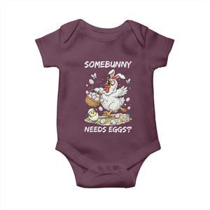 Funny Easter Chicken Bunny Ears Baby Onesie Somebunny Needs Eggs TS12 Maroon Print Your Wear