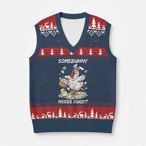 Funny Easter Chicken Bunny Ears V-Neck Knit Sweater Vest Somebunny Needs Eggs TS12 Navy Red Print Your Wear