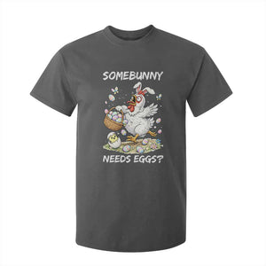 Funny Easter Chicken Bunny Ears T Shirt For Kid Somebunny Needs Eggs TS12 Dark Heather Print Your Wear