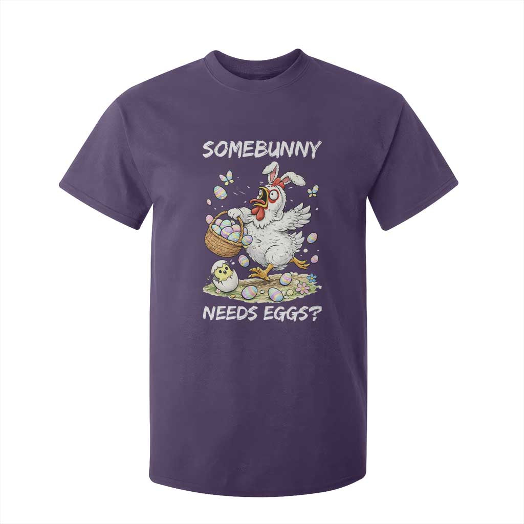 Funny Easter Chicken Bunny Ears T Shirt For Kid Somebunny Needs Eggs TS12 Purple Print Your Wear