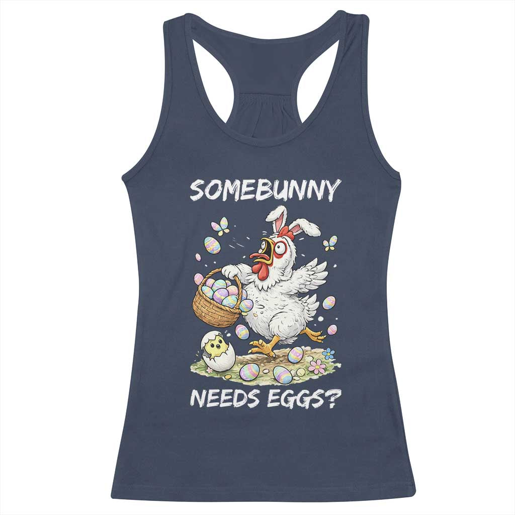 Funny Easter Chicken Bunny Ears Racerback Tank Top Somebunny Needs Eggs TS12 Navy Print Your Wear