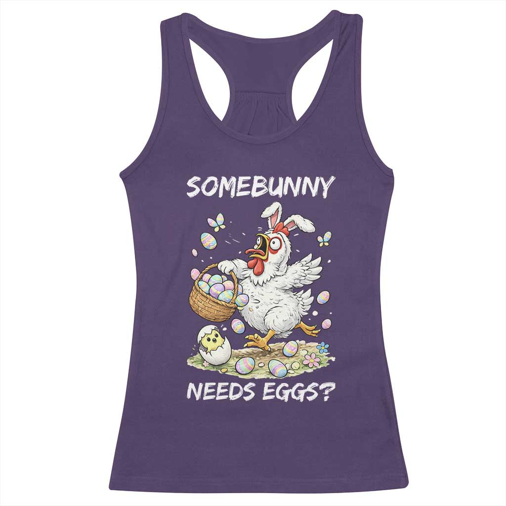 Funny Easter Chicken Bunny Ears Racerback Tank Top Somebunny Needs Eggs TS12 Purple Print Your Wear