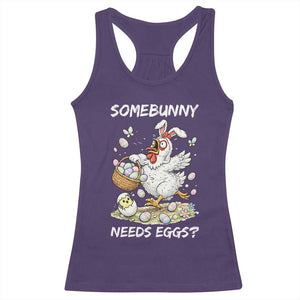 Funny Easter Chicken Bunny Ears Racerback Tank Top Somebunny Needs Eggs TS12 Purple Print Your Wear