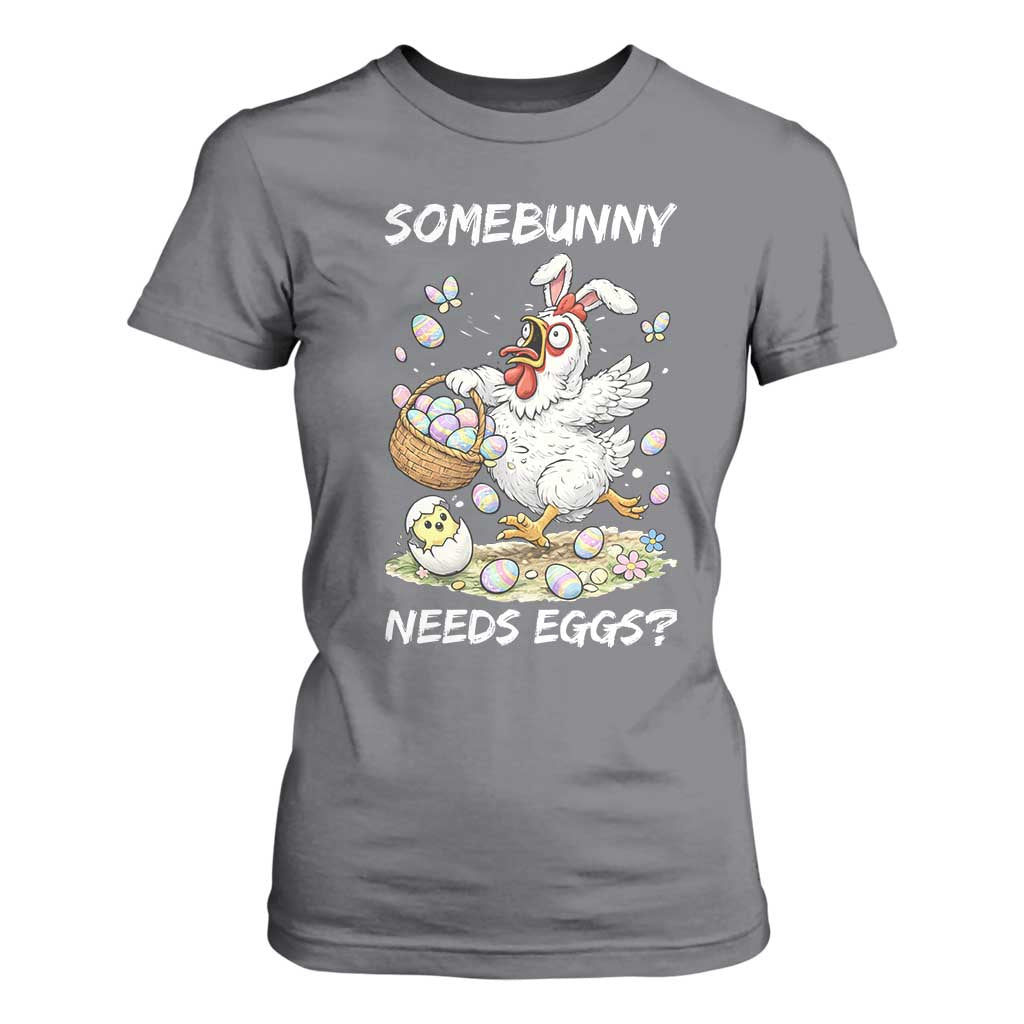 Funny Easter Chicken Bunny Ears T Shirt For Women Somebunny Needs Eggs TS12 Charcoal Print Your Wear