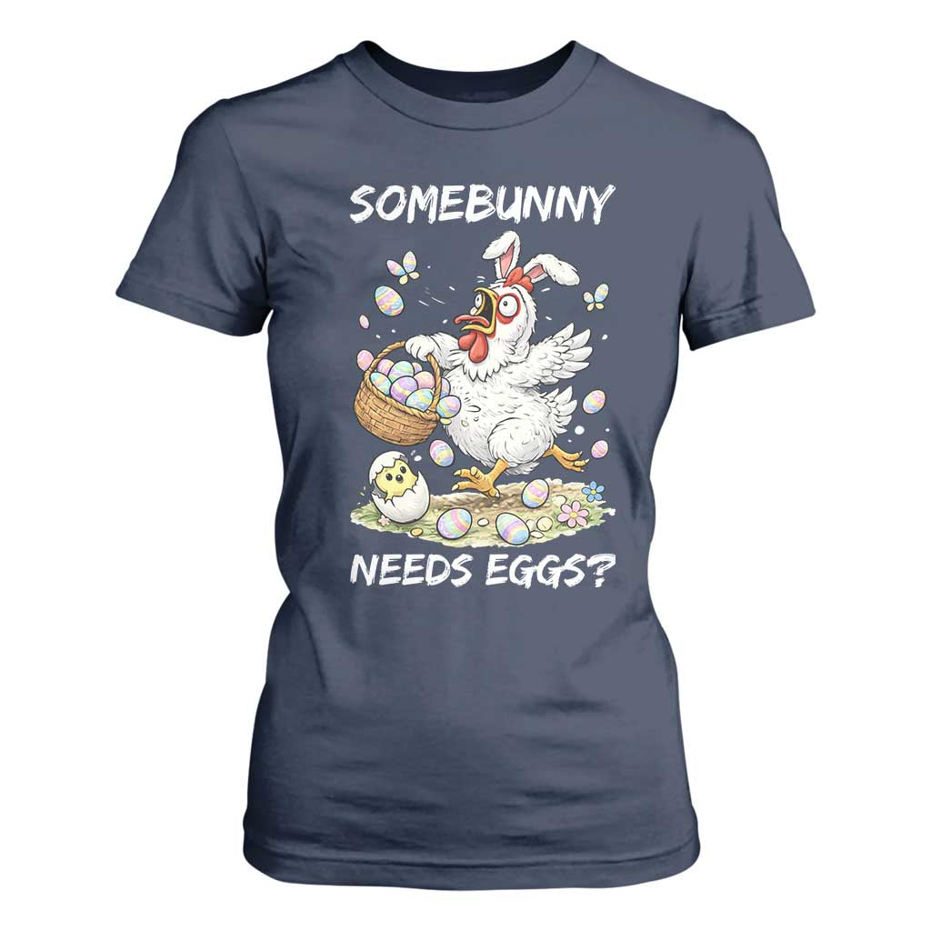 Funny Easter Chicken Bunny Ears T Shirt For Women Somebunny Needs Eggs TS12 Navy Print Your Wear