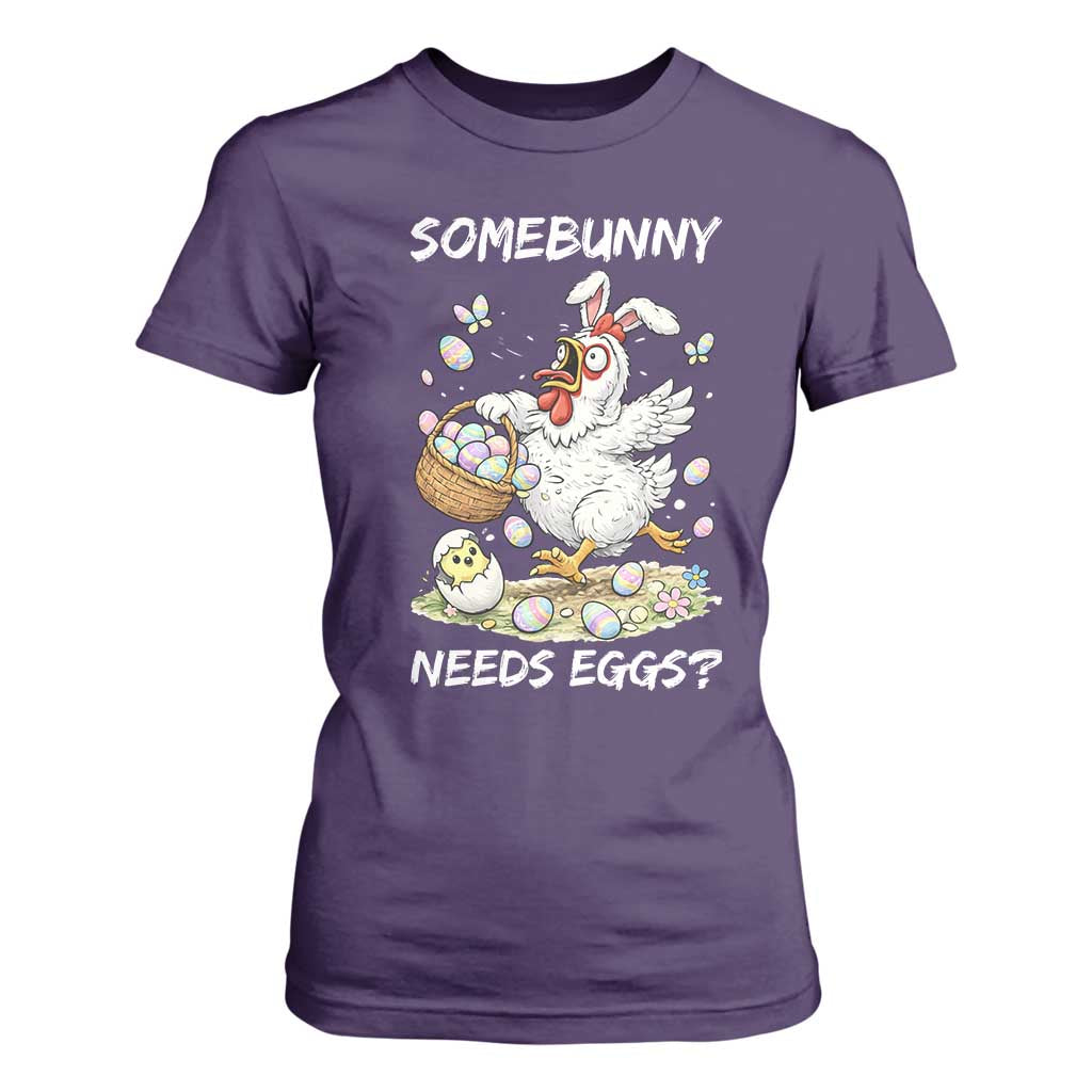 Funny Easter Chicken Bunny Ears T Shirt For Women Somebunny Needs Eggs TS12 Purple Print Your Wear