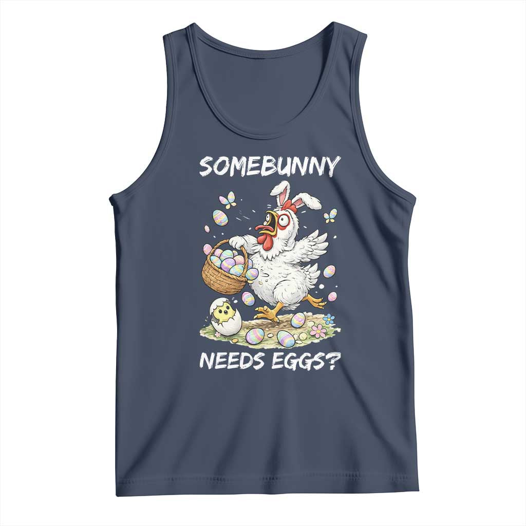 Funny Easter Chicken Bunny Ears Tank Top Somebunny Needs Eggs TS12 Navy Print Your Wear