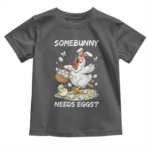 Funny Easter Chicken Bunny Ears Toddler T Shirt Somebunny Needs Eggs TS12 Dark Heather Print Your Wear