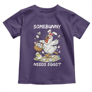 Funny Easter Chicken Bunny Ears Toddler T Shirt Somebunny Needs Eggs TS12 Purple Print Your Wear