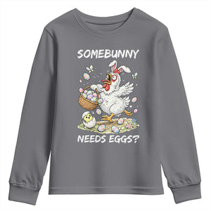 Funny Easter Chicken Bunny Ears Youth Sweatshirt Somebunny Needs Eggs TS12 Charcoal Print Your Wear