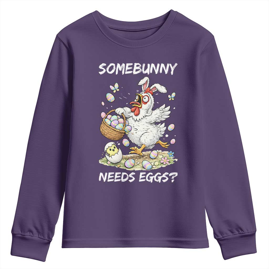 Funny Easter Chicken Bunny Ears Youth Sweatshirt Somebunny Needs Eggs TS12 Purple Print Your Wear