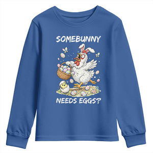 Funny Easter Chicken Bunny Ears Youth Sweatshirt Somebunny Needs Eggs TS12 Royal Blue Print Your Wear