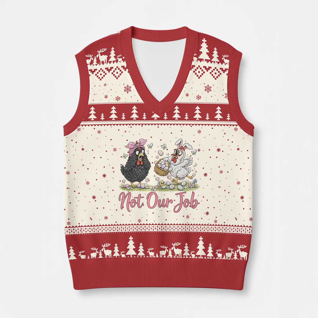 Funny Chicken Bunny Ears V-Neck Knit Sweater Vest Not Our Job Easter Gift TS12 Beige Red Print Your Wear