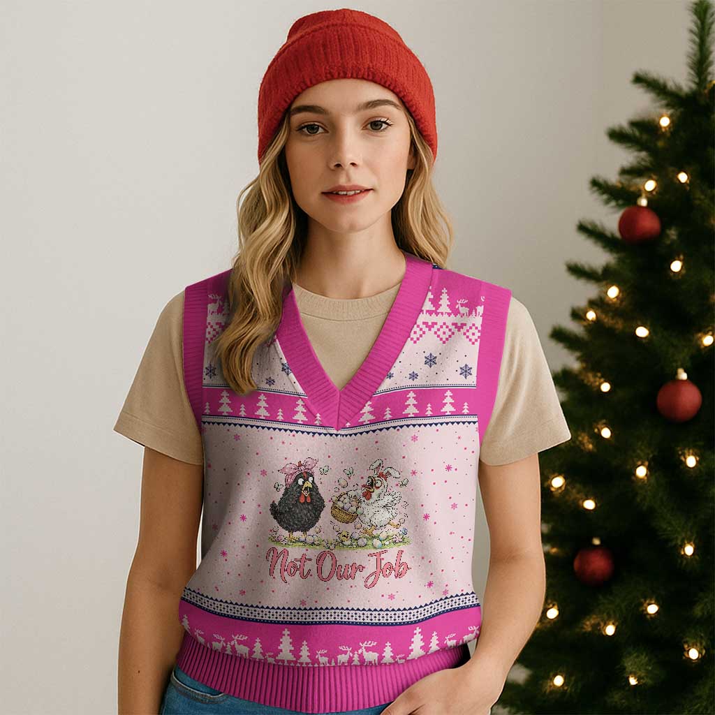 Funny Chicken Bunny Ears V-Neck Knit Sweater Vest Not Our Job Easter Gift TS12 Hot Pink Print Your Wear