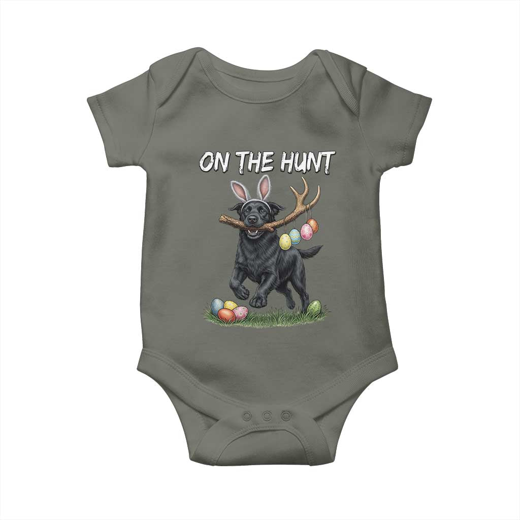 Funny Easter Hunting Dog Baby Onesie Labrador Bunny Ears On The Hunt TS12 Military Green Print Your Wear