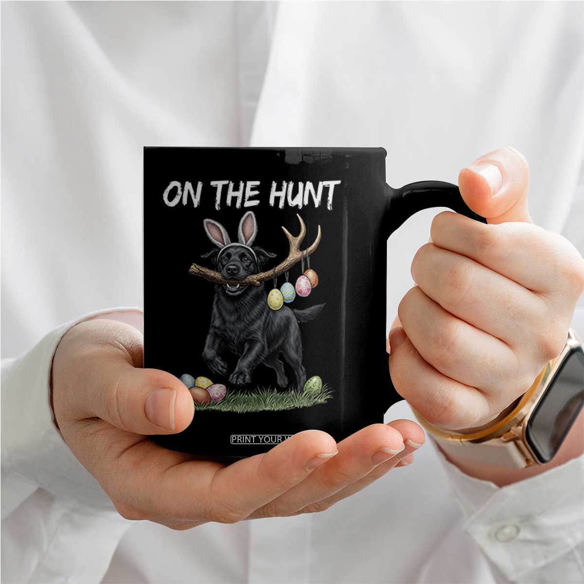 Funny Easter Hunting Dog Coffee Mug Labrador Bunny Ears On The Hunt TS12 Print Your Wear