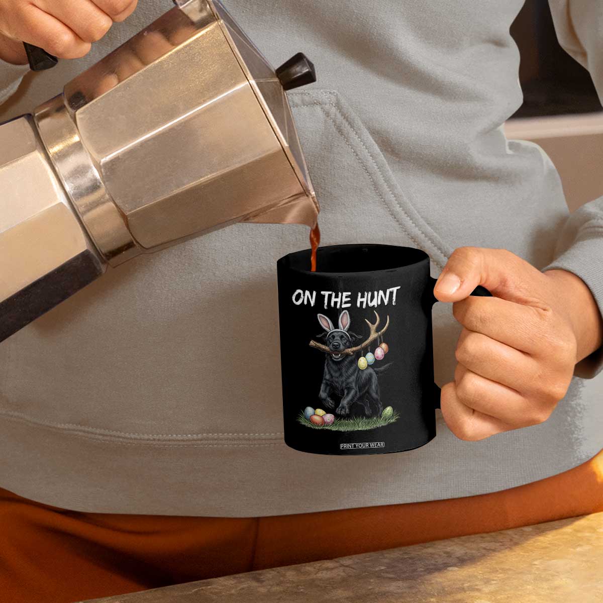 Funny Easter Hunting Dog Coffee Mug Labrador Bunny Ears On The Hunt TS12 Print Your Wear