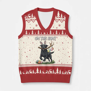Funny Easter Hunting Dog V-Neck Knit Sweater Vest Labrador Bunny Ears On The Hunt TS12 Beige Red Print Your Wear