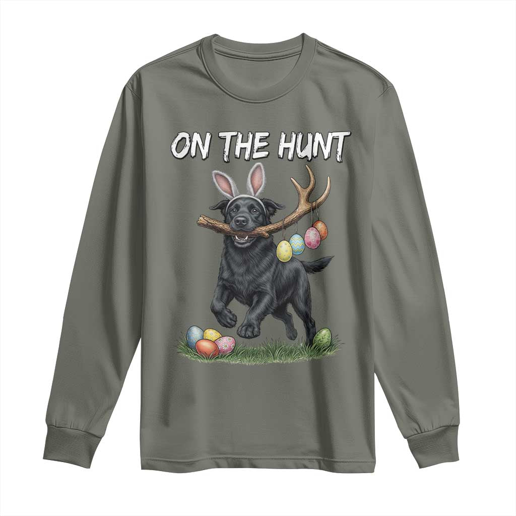 Funny Easter Hunting Dog Long Sleeve Shirt Labrador Bunny Ears On The Hunt TS12 Military Green Print Your Wear