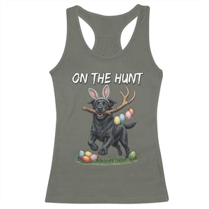 Funny Easter Hunting Dog Racerback Tank Top Labrador Bunny Ears On The Hunt TS12 Military Green Print Your Wear