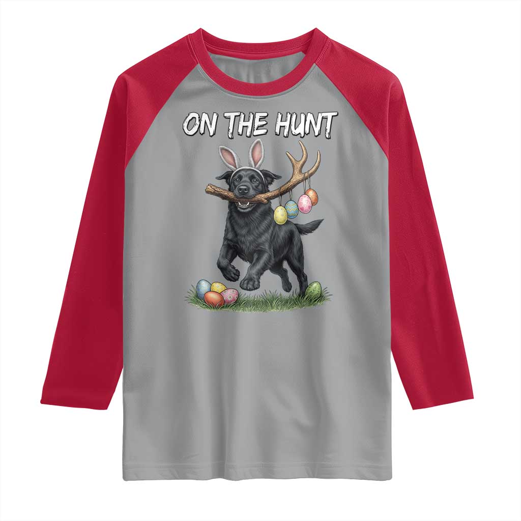 Funny Easter Hunting Dog Raglan Shirt Labrador Bunny Ears On The Hunt TS12 Sport Gray Red Print Your Wear