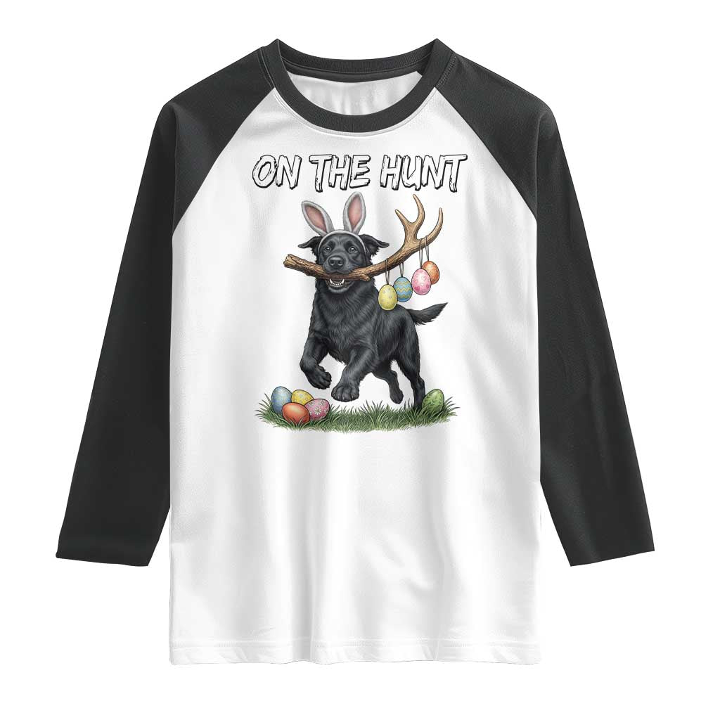 Funny Easter Hunting Dog Raglan Shirt Labrador Bunny Ears On The Hunt TS12 White Black Print Your Wear