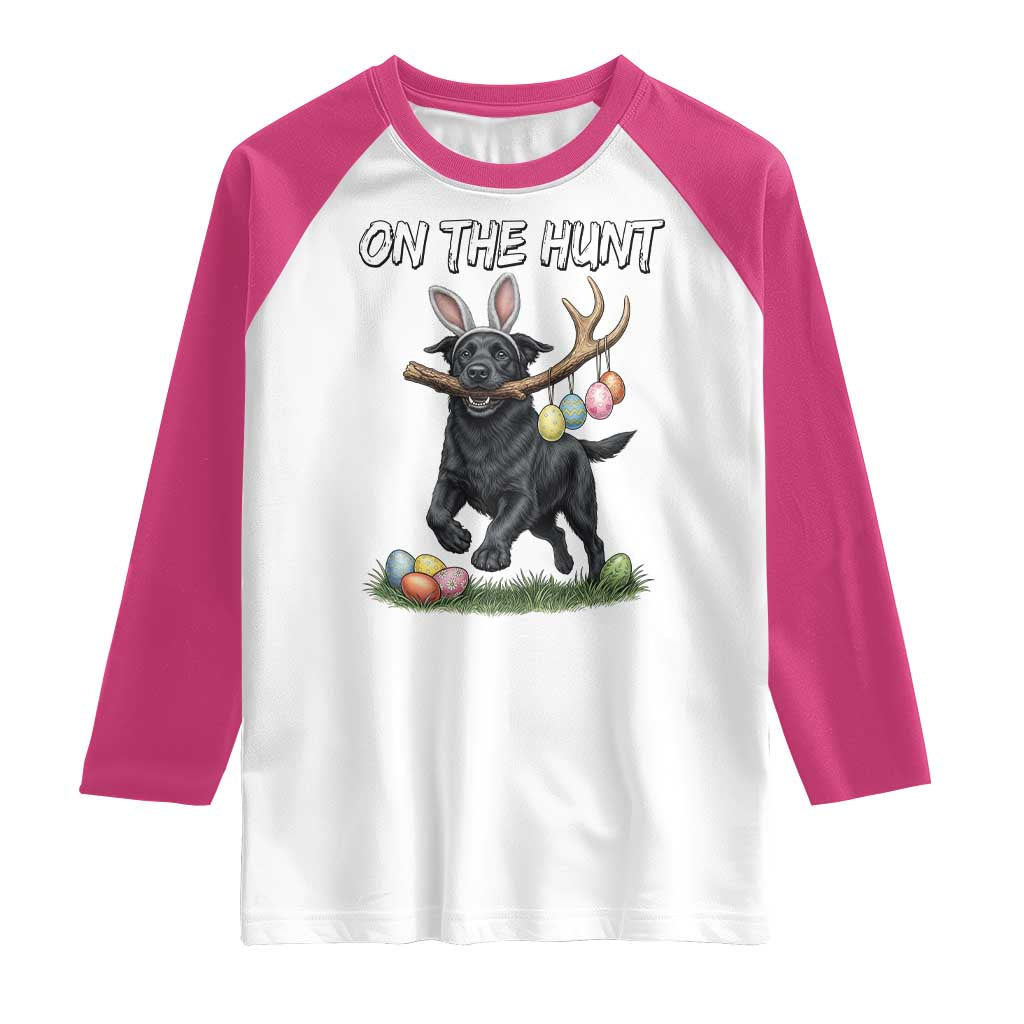 Funny Easter Hunting Dog Raglan Shirt Labrador Bunny Ears On The Hunt TS12 White Heliconia Print Your Wear