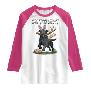 Funny Easter Hunting Dog Raglan Shirt Labrador Bunny Ears On The Hunt TS12 White Heliconia Print Your Wear