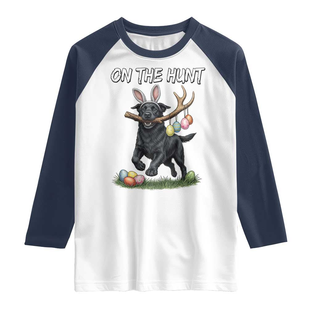 Funny Easter Hunting Dog Raglan Shirt Labrador Bunny Ears On The Hunt TS12 White Navy Print Your Wear