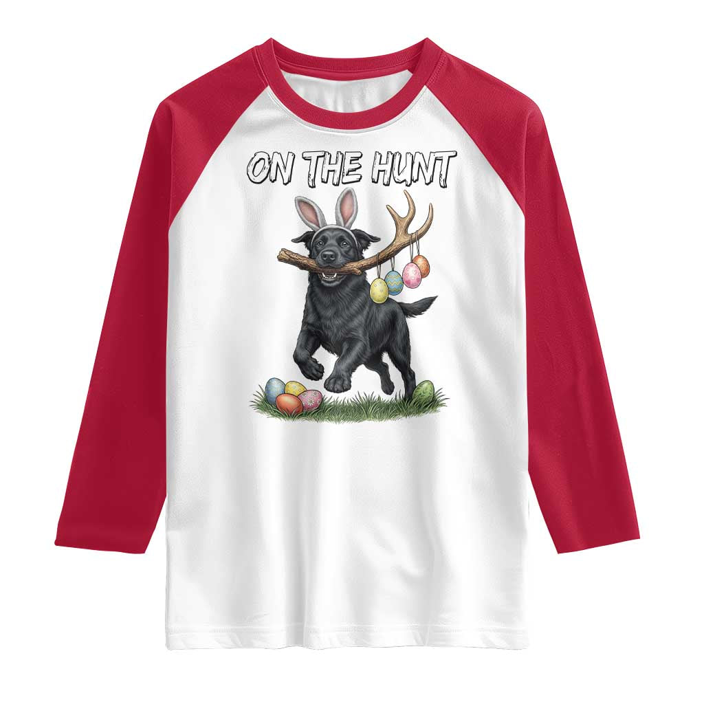 Funny Easter Hunting Dog Raglan Shirt Labrador Bunny Ears On The Hunt TS12 White Red Print Your Wear