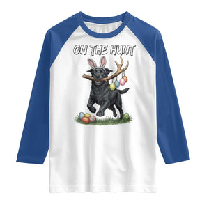Funny Easter Hunting Dog Raglan Shirt Labrador Bunny Ears On The Hunt TS12 White Royal Print Your Wear