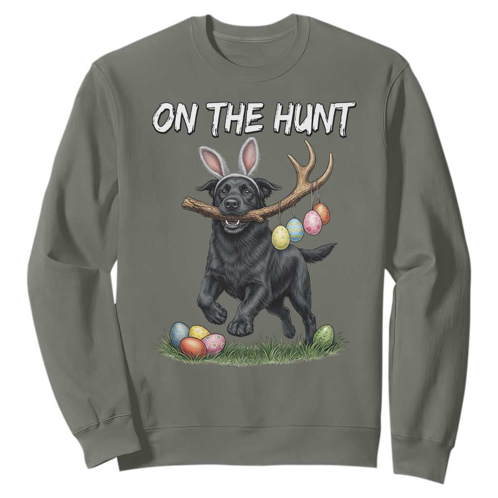 Funny Easter Hunting Dog Sweatshirt Labrador Bunny Ears On The Hunt TS12 Military Green Print Your Wear