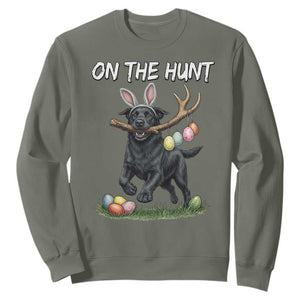 Funny Easter Hunting Dog Sweatshirt Labrador Bunny Ears On The Hunt TS12 Military Green Print Your Wear