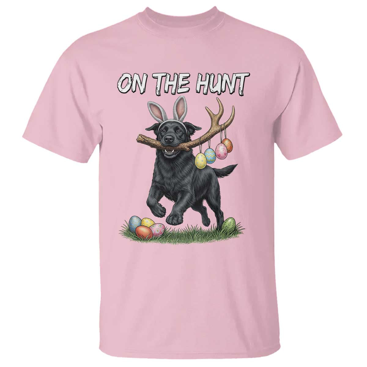 Funny Easter Hunting Dog T Shirt Labrador Bunny Ears On The Hunt TS12 Light Pink Print Your Wear
