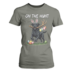 Funny Easter Hunting Dog T Shirt For Women Labrador Bunny Ears On The Hunt TS12 Military Green Print Your Wear
