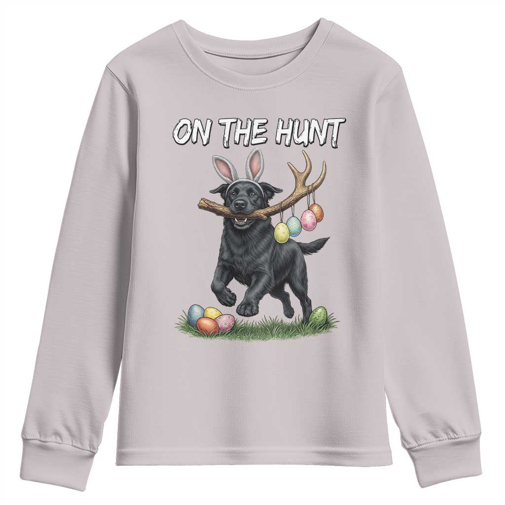 Funny Easter Hunting Dog Youth Sweatshirt Labrador Bunny Ears On The Hunt TS12 Ice Gray Print Your Wear