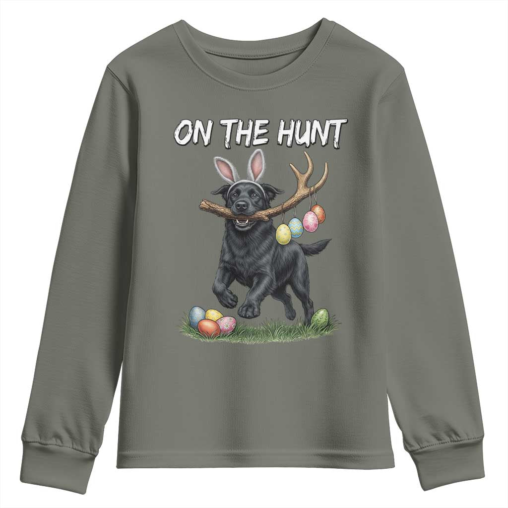 Funny Easter Hunting Dog Youth Sweatshirt Labrador Bunny Ears On The Hunt TS12 Military Green Print Your Wear