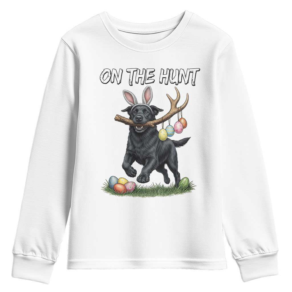 Funny Easter Hunting Dog Youth Sweatshirt Labrador Bunny Ears On The Hunt TS12 White Print Your Wear