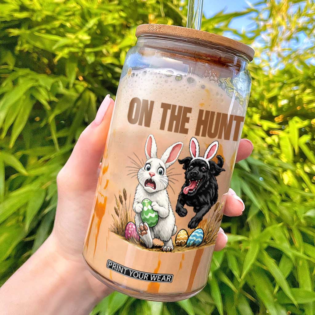 Funny Easter Labrador Bunny Ears Glass Can On The Hunt TS12 Black Print Your Wear